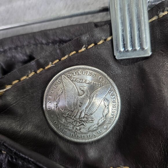 Mens Vintage Brown Leather Chaps With Silver Coin Accents & Zippered Legs Size L - Picture 4 of 13